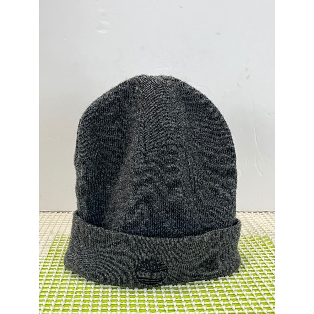 Timberland Knit Cuffed Beanie Hat Men's OSFM Charcoal Gray Embroidered Tree Logo
